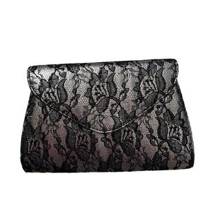 Vintage Neiman Marcus black lace‎ clutch convertible purse bag shoulder prom